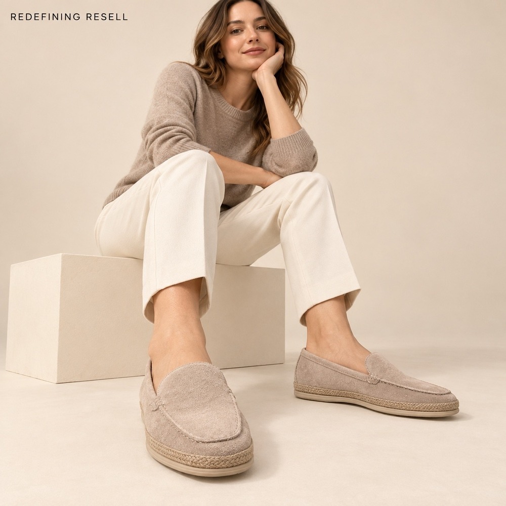 Marc Fisher Womens Suede Espadrille Loafers Taupe Beige Moc Toe Flats Size 7M